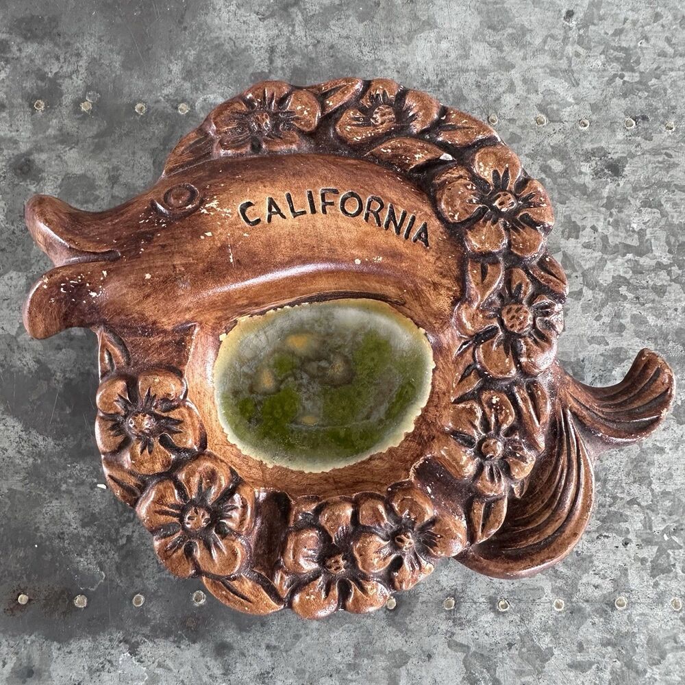 Vintage MCM California Pottery Fish Ashtray Molten Crushed Glass Retro KC-4
